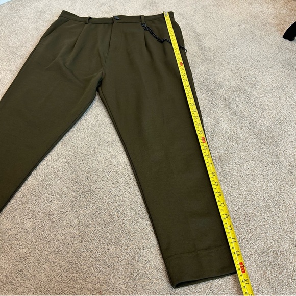 Zara khaki green high waisted slim tapered ankle length pleated pants Sz L - Picture 8 of 13